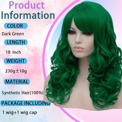 Cying Lin 18" Long Curly Dark Green Beehive Wigs Heat Resistance Fiber Synthetic Hair Party Cosplay Wigs Peluca (Dark Green) - color: Dark Green