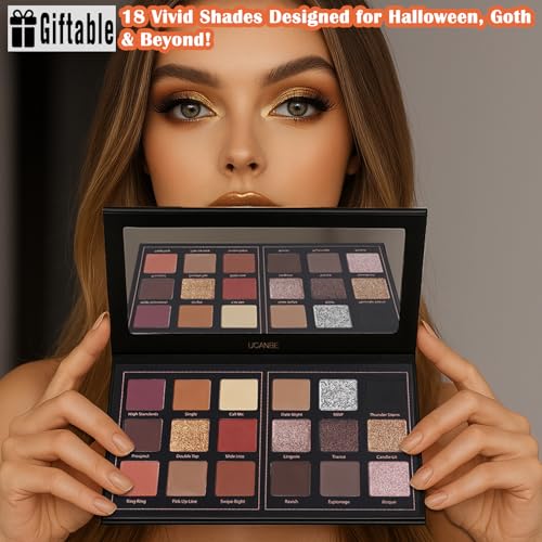 Matte Eyeshadow Palette Pro 18 Colors Pigmented Shimmer Glitter Eye Shadow Palette, Long Lasting Waterproof Dark Smokey Powder Cosmetics Pallet Halloween Valentine Gift Makeup Kit (01# Seductress) - color: Seductress