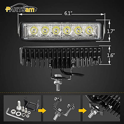Partsam 6" LED Light Bar White 36W 6500K Super Bright Spot Work Pods Single Row Off Road Driving Fog Boat Light Waterproof SUV ATV 4WD Car Truck Golf Cart 12V 24V IP67 (2pcs)