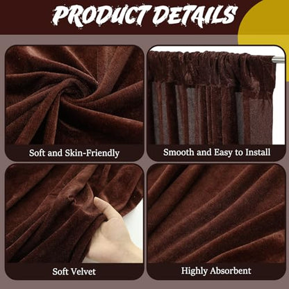 Hunnmingre 2 Pcs 5 X10 ft Velvet Curtains Backdrop Drapes, Chocolate Brown | Wrinkle Free Silky, Velvet Wedding Backdrop Drapes, Photo Curtains for Parties Birthday Baby Shower Photography Background - color: Chocolate Brown