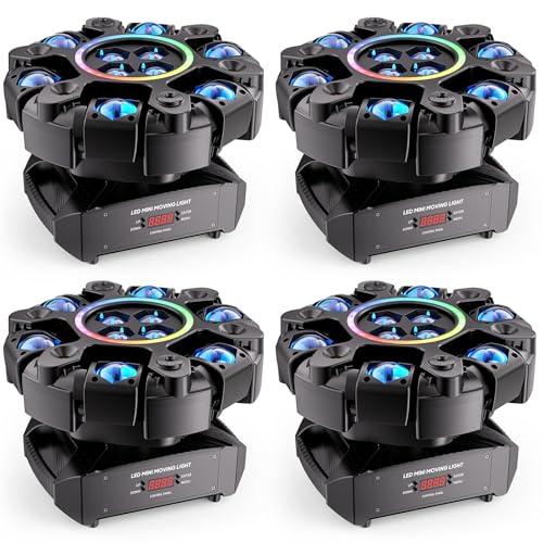 4PCS 90° Swinging 6-Arm LED Stage Lights with 540° Rotation, Colorful Aperture, Red/Green Star Effects, Strobe Modes, Sound-Activated/Auto/DMX Control for Gatherings & Performances - size: 4 PACK