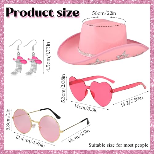 GIFIKOI Cowgirl Outfits Star Cowboy Hat Sparkly Boots Earrings Bandana Sunglasses for Women Western Costume Accessories - color: Pink