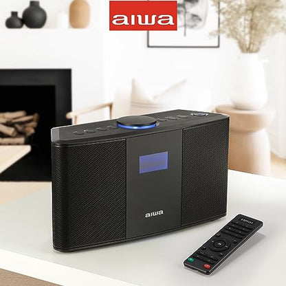 Aiwa Exos 5 Wireless Speaker - Unleash Powerful Sound and Versatile Connectivity On-The-Go Experience Bluetooth Freedom, FM Radio, Clock, 20W RMS, LCD Display, and Alarm Clock Functionality - size: Exos-5