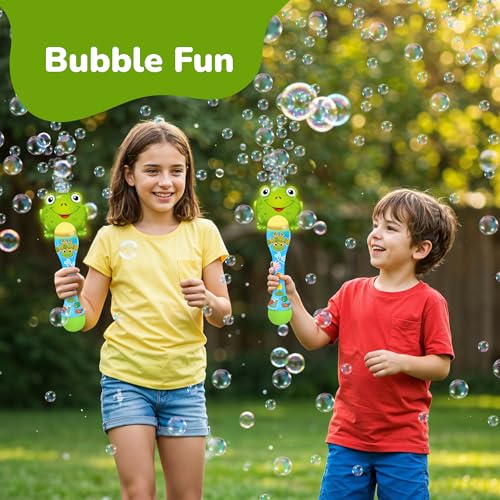 ArtCreativity Frog Bubble Wand - Bubble Toy with Bubbles Refill Solution, Stickers, Music & Lights - Kids Summer Outdoor Activity - Birthday Party Favors - Bubble Blower Machine (Pack of 2) - size: 12 inches x 2 inches x 12 inches (Pack of 2)