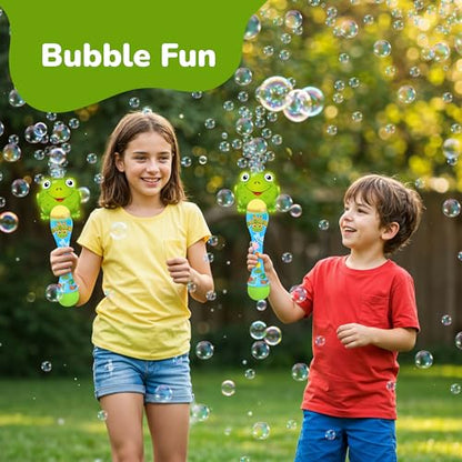 ArtCreativity Frog Bubble Wand - Bubble Toy with Bubbles Refill Solution, Stickers, Music & Lights - Kids Summer Outdoor Activity - Birthday Party Favors - Bubble Blower Machine (Pack of 2) - size: 12 inches x 2 inches x 12 inches (Pack of 2)