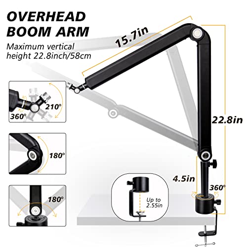 SUNMON Boom Arm for Blue Yeti, Microphone Stand with Extension Tube - color: 𝙈𝙞𝙘𝙧𝙤𝙥𝙝𝙤𝙣𝙚 𝘽𝙤𝙤𝙢 𝘼𝙧𝙢
