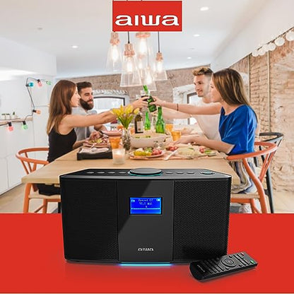 Aiwa Exos 5 Wireless Speaker - Unleash Powerful Sound and Versatile Connectivity On-The-Go Experience Bluetooth Freedom, FM Radio, Clock, 20W RMS, LCD Display, and Alarm Clock Functionality - size: Exos-5
