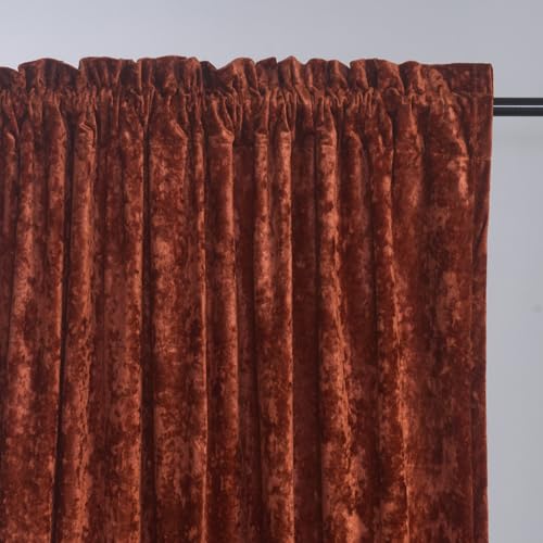 Luxury Crushed Rust Velvet Curtains 2 Panels Set - 84 inches Long Room Darkening Luxury Distressed Velvet Rod Pocket Window Drapes for Living Room Bedroom 52" W x 84" L - color: Rust, size: 52"W x 84"L (Pack of 2)