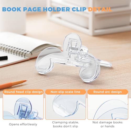 Transparent Book Page Holder, 12° Book Opener Clip | Portable Book Clips to Hold Book Open, Notebook Clips for Reading, Magzines Fixing Manuscripts, Suitable for Teacher Clerk - color: Transparent