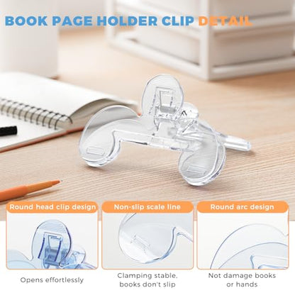 Transparent Book Page Holder, 12° Book Opener Clip | Portable Book Clips to Hold Book Open, Notebook Clips for Reading, Magzines Fixing Manuscripts, Suitable for Teacher Clerk - color: Transparent