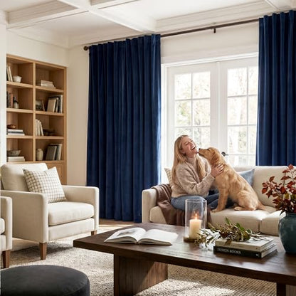 StangH Navy Blue Blackout Velvet Curtains for Living Room, W42 x L90, 2 Pcs - color: Blue Series - Navy Blue, size: 42"W x 90"L (Pack of 2)