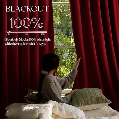 Manyshofu Burgundy Velvet Curtains, 2 Panels Blackout 52x84 | Luxurious Velvet Feel, Thermal Insulated Noise Reducing, Dual Back Tab And Rod Pocket Hanging, Machine Wash Fade-Resistant - color: Burgundy, size: 52"W x 84"L (Pack of 2)