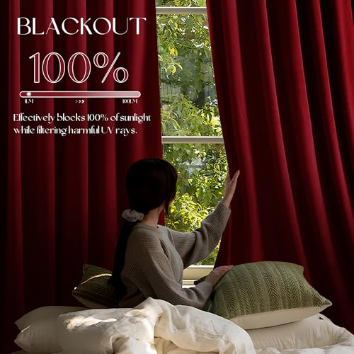 Manyshofu Burgundy Velvet Curtains, 2 Panels Blackout 52x96 | Luxurious Velvet Feel, Thermal Insulated Noise Reducing, Dual Back Tab And Rod Pocket Hanging, Machine Wash Fade-Resistant - color: Burgundy, size: 52"W x 96"L (Pack of 2)