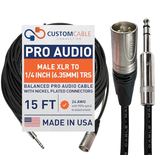 Custom Cable Connection 15 Foot Neutrik NC3MXX Male XLR to Neutrik Rean NYS228 1/4 Inch (6.35mm) TRS Balanced Pro Audio Cable - size: 15 Foot, style: Male (Black)