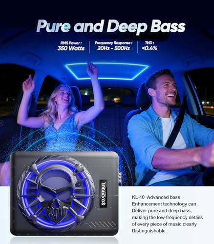 10" 1200W Under Seat Car Subwoofer and amp package，Subs with RGB LED Light | Built in Amplifier,Slim design,Include Mounting Wire Kit,Car/Truck Audio Sub Subwoofer