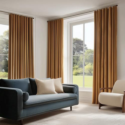 FMFUNCTEX Velvet Blackout Curtains Gold Brown Thermal Insulated Curtains for Bedroom Living Room Darkening Curtains 84 Inches Long Soft Luxury Heavy Rod Pocket Brown Drapes Dining Room 2 Panels Set - color: Gold Brown, size: 52"W x 84"L (Pack of 2)