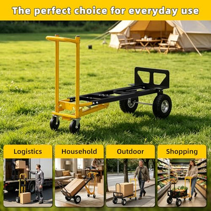 4 in 1 Convertible Hand Truck Dolly, 1000Lbs Capacity, Heavy Duty Folding Hand Truck Dolly Cart with Wheels 10" All-Terrain Tires, Hand Trucks for Logistics, Home, Office, School, Yellow - color: Yellow