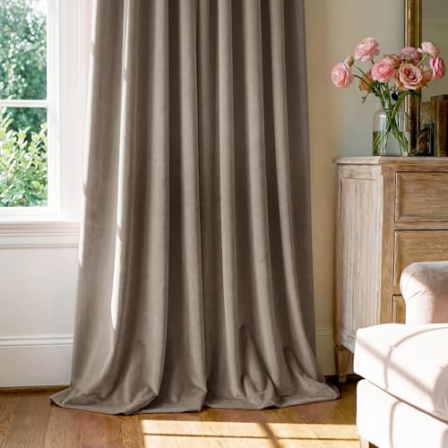 StangH Taupe Velvet Room Darkening Panels Privacy Protect, W42 x L84, 2 Pcs - color: Beige Series - Taupe, size: 42"W x 84"L (Pack of 2)