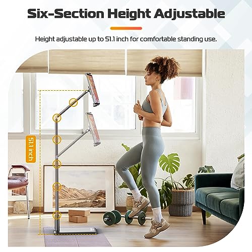 VIJIM Tablet Floor Stand Holder, Phone Stand for Recording, Adjustable Cell Phone & Tablet Holder for Floor, Compatible with iPad Pro Air Mini, Galaxy Tab, iPhone & 4.6-12.9 Inch Devices