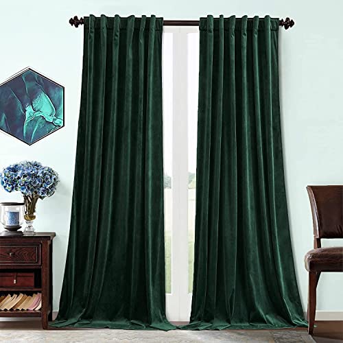 Benedeco Emerald Green Velvet Blackout Curtains 52x108, 2 Panels | Elegant Room Darkening Thermal Insulated Noise Reducing Velvet Window Drapes with Back Tab and Rod Pocket for Living Room - color: Emerald Green, size: 52"W x 108"L (Pack of 2)