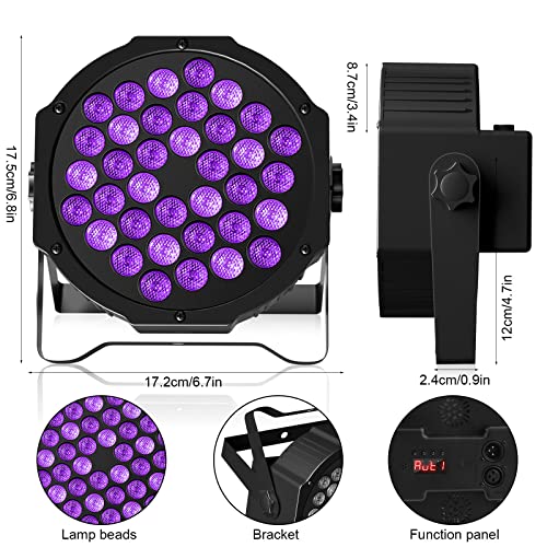 U`King Black Lights for Glow Party 72W UV 36LED Blacklight Glow in The Dark Black Light Strobe with Remote Control DMX Portable for Tapestry Church Parties Birthday Party DJ Bars Nightclubs - color: 1 Pack
