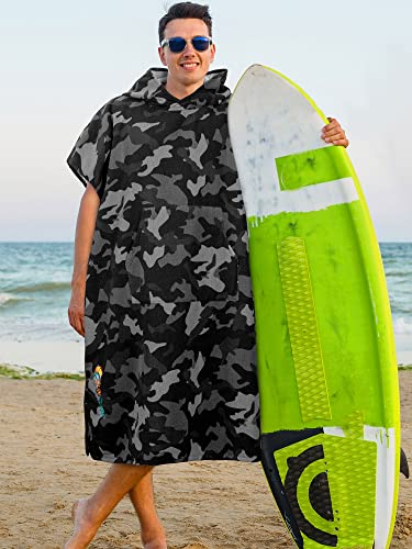 SUN CUBE Surf Poncho Changing Robe with Hood, Wetsuit Changing Hooded Towel | Thick Quick Dry Microfiber, Wetsuit Changing Towel, Surfing Beach Swim Outdoor Sports Cover Up, Adult Wearable Poncho - color: Camo Green