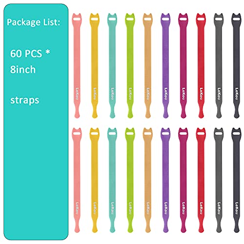 Cable Ties, 60 PCS 8 Inch Fastening Cable Straps, Reusable Hook and Loop Straps Wire Management, Cord Organizer Ties for Home Desk Office Organization - size: 8 inch