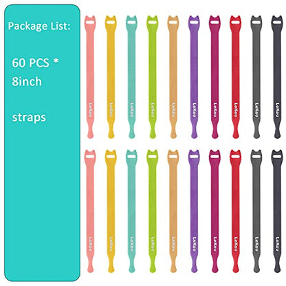 Cable Ties, 60 PCS 8 Inch Fastening Cable Straps, Reusable Hook and Loop Straps Wire Management, Cord Organizer Ties for Home Desk Office Organization - size: 8 inch