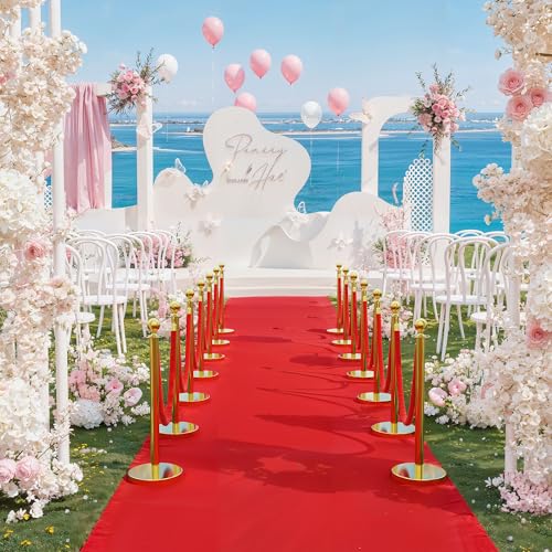 6 Pack Stanchions Set with 4 Velvet Ropes, Stainless Steel Crowd Control Barriers for Party, Wedding, Event Supplies – Gold - size: with Red Carpet