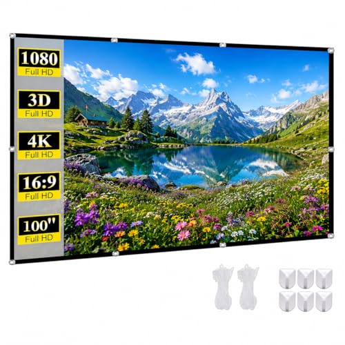 Portable Projector Screen 100 Inch 16:9: Foldable Anti Wrinkle, Lightweight Double Sided Movie Screen for Indoor Outdoor Movies, Home Theater, Backyard, Camping, Families & Movie Lovers