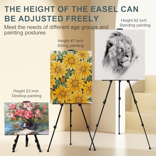 AROIC 17-66 in Art Easel Stand, Aluminum Tripod for Table Top & Floor | Portable Adjustable Display Easel for Canvases Painting with 1 Storage Bag | Studio, Hobby & Professional Artist Easels - style: 1P