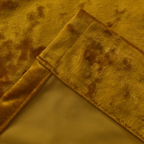 Warm Gold Velvet Curtains 2 Panel Set - 96 inches Long Drapes Room Darkening Luxury Distressed Crushed Draperies Rod Pocket Window Drapery for Living Room Bedroom 52" W x 96" L - color: Warm Gold, size: 52"W x 96"L (Pack of 2)