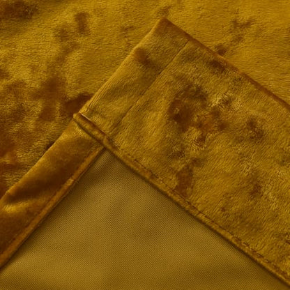 Warm Gold Velvet Curtains 2 Panel Set - 96 inches Long Drapes Room Darkening Luxury Distressed Crushed Draperies Rod Pocket Window Drapery for Living Room Bedroom 52" W x 96" L - color: Warm Gold, size: 52"W x 96"L (Pack of 2)