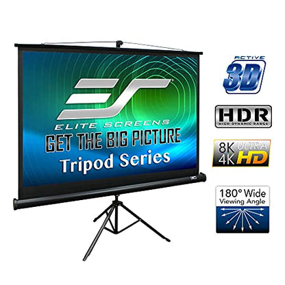 Elite Screens Tripod, 120-Inch 4:3 Portable Projector Screen with Stand– MaxWhite 2, 1.1 Gain, Adjustable Indoor Outdoor Pull Up Projection Screen for Home Theater, Office & Classroom, T120UWV1, Black - size: 120-inch/ 4:3