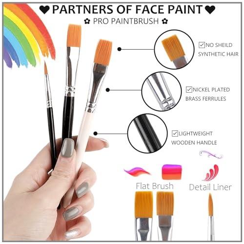 Black Red Yellow Germany Flag Face Body Paint Set, World Cup German Flag Face Painting Kit with Painting Brushes for Halloween, Water Based Face Paints for Fire Demon Avatar Tribe SFX Cosplay Make-Up - color: Black+Red+Yellow+3Pcs Brushes