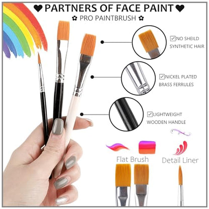 White Black Red Joker Clown Face Body Paint with Brushes for Halloween Makeup, Water Based Face Painting Kit Non Toxic for Kids & Adults, Facepaint Set for Skull Witch Goth Vampire SFX Cosplay Make Up - color: Black+White+Red+3Pcs Brushes