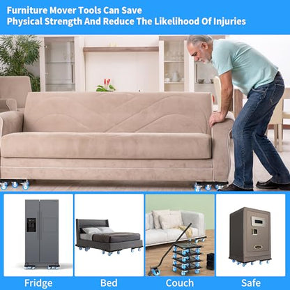 Heavy Duty Furniture Dolly 360 Rotate 5 Wheels 3000 Lbs Capacity 5.3x5.3 in | Furniture Movers with Blue Wheels, Measure Tape & Leveler, Alloy Steel Furniture Lifter Tool for Smooth Home & Office Uses - color: Blue, size: 5.3x5.3 IN