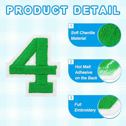 MECCANIXITY Iron on Number Patches 2" Number 4 Iron on Embroidered Patch Sew on Letter Stickers Applique for Repairing Clothing Jeans Shoes Hats DIY(Green, Pack of 9) - style: Number 4