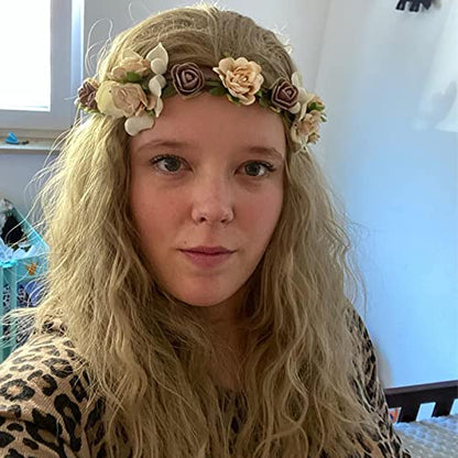 iCos Long Curly Blonde Wig Synthetic Blonde Hair Wig for Women Perfect for Cosplay Parties and Daily Wear - color: Ash blonde