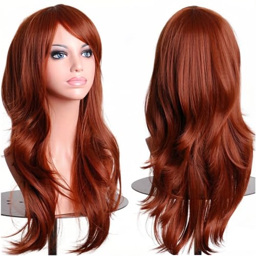 PORSMEER 70 cm/28 inches Charming Long Wavy Full Hair Chuuya Wig Anime Cosplay Halloween Costume Party Heat Resistant Synthetic Wigs for Women (Brown) - color: Brown