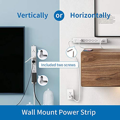 NTONPOWER 7 Outlets Surge Protector Power Strip, Flat Plug, 15 A Circuit Breaker, 5ft Heavy Duty Cord Wall Mount Right Angle Plug for Home Theater Office, White, 1080 Joules - size: 5 ft