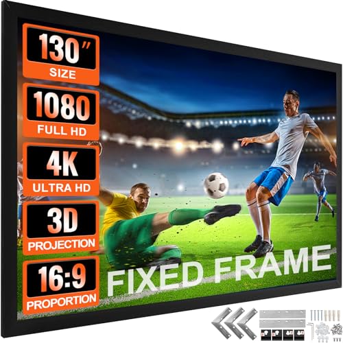 VEVOR Projector Screen 130inch Outdoor Projector Screen 16:9 Movie Screen Fixed Frame 3D Projector Screen for 4K HDTV Movie Theater - size: 130inch