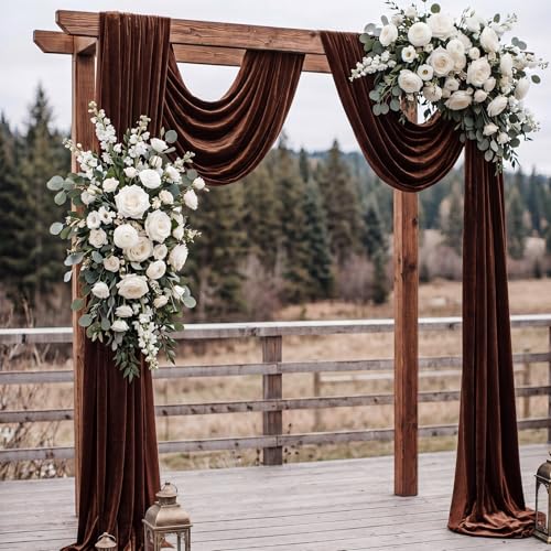 Hunnmingre 2 Pcs 5 X10 ft Velvet Curtains Backdrop Drapes, Chocolate Brown | Wrinkle Free Silky, Velvet Wedding Backdrop Drapes, Photo Curtains for Parties Birthday Baby Shower Photography Background - color: Chocolate Brown