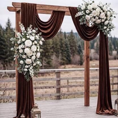 Hunnmingre 2 Pcs 5 X10 ft Velvet Curtains Backdrop Drapes, Chocolate Brown | Wrinkle Free Silky, Velvet Wedding Backdrop Drapes, Photo Curtains for Parties Birthday Baby Shower Photography Background - color: Chocolate Brown