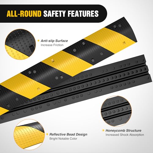 Nilight Rubber Speed Bumps with Cable Protector, 39.3", 2-Pack | 2 Channel Cable, Supports Cars and Trucks Up to 19,000 lbs, Suitable for Garages, Roads and Driveways