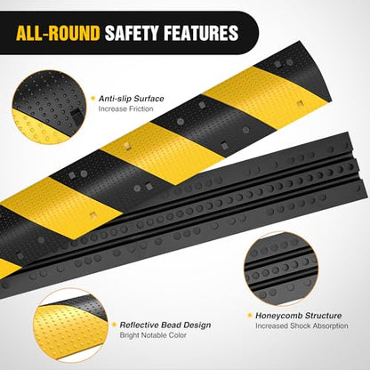 Nilight Rubber Speed Bumps with Cable Protector, 39.3", 2-Pack | 2 Channel Cable, Supports Cars and Trucks Up to 19,000 lbs, Suitable for Garages, Roads and Driveways