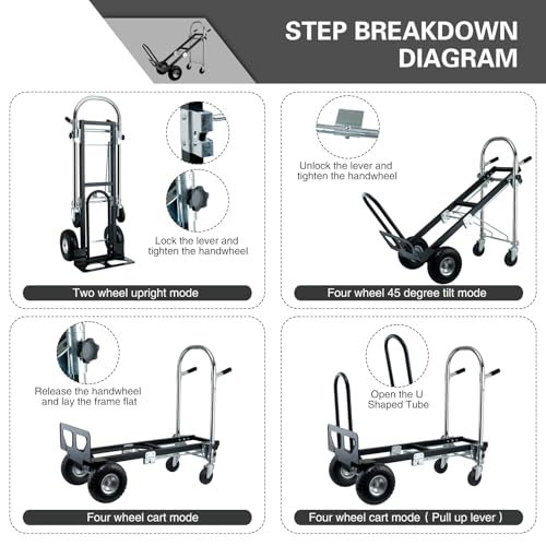 3 in 1 Convertible Hand Truck Dolly Cart with Wheels (Black) | 1000 Lbs Appliance Dolly with Solid Wheels, Hand Truck Heavy Duty for Moving,Transport in Warehouses,Home,Factory - color: Black