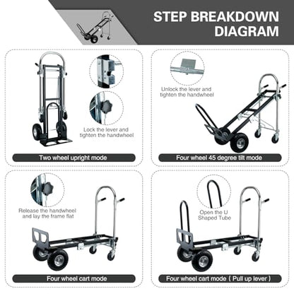 3 in 1 Convertible Hand Truck Dolly Cart with Wheels (Black) | 1000 Lbs Appliance Dolly with Solid Wheels, Hand Truck Heavy Duty for Moving,Transport in Warehouses,Home,Factory - color: Black