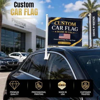 Custom Car Flag Pole by BCB Personalized Flag Banner Printed in USA | 12x17 Inch Personalized Flag with Photo, Flags for Car Windows, Car Window Flag Holder, Flags for Cars, Weather Resistant - color: Car Flag