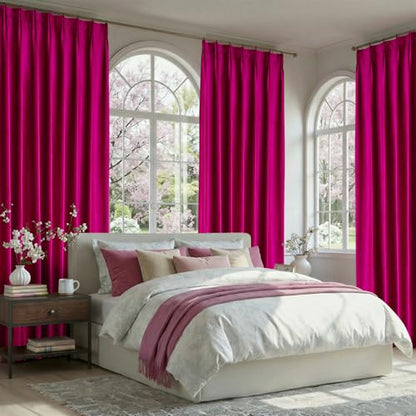 Hot Pink Velvet Curtains 84 Inch: Fuschia Pinch Pleated 2 Panels Elegant Living Room Darkening Thermal Insulated Drapes with Hooks- Luxury Soundproof Noise Reducing Back Tab Window Curtain for Bedroom - color: Pinch Pleated | Hot Pink, size: 40"W x 84"L (